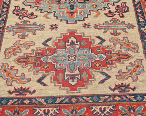 3x5 Beige Kuba Afghan Hand Knotted Wool Area Rug